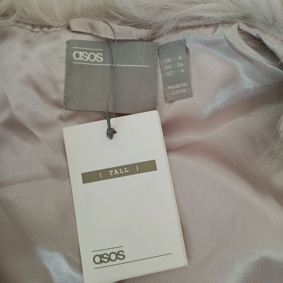 ASOS Design Tall Cropped Faux Fur Jacket Clasp Closure Gray Light Pinks US SZ 4 - Picture 8 of 9